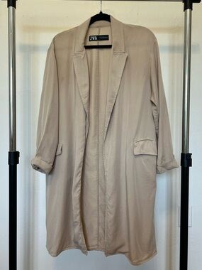 ZARA Beige Lightweight Open-Front Trench Coat